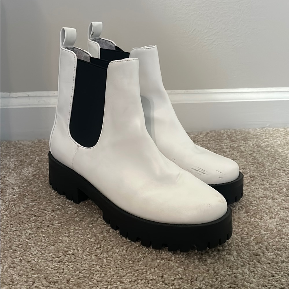 BP White and Black Ankle Boots with Chunky Sole